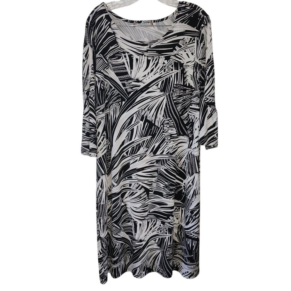 Alexandra + Oak Black White Midi Bell 1/2 Sleeve Dress XXL